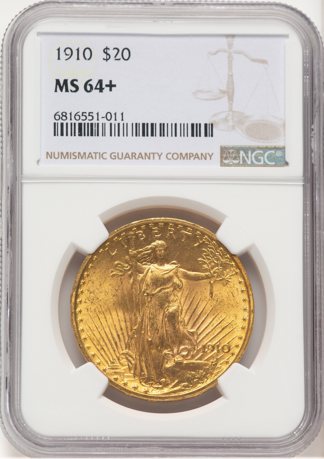 1910 $20 Saint-Gaudens Double Eagle NGC MS64+