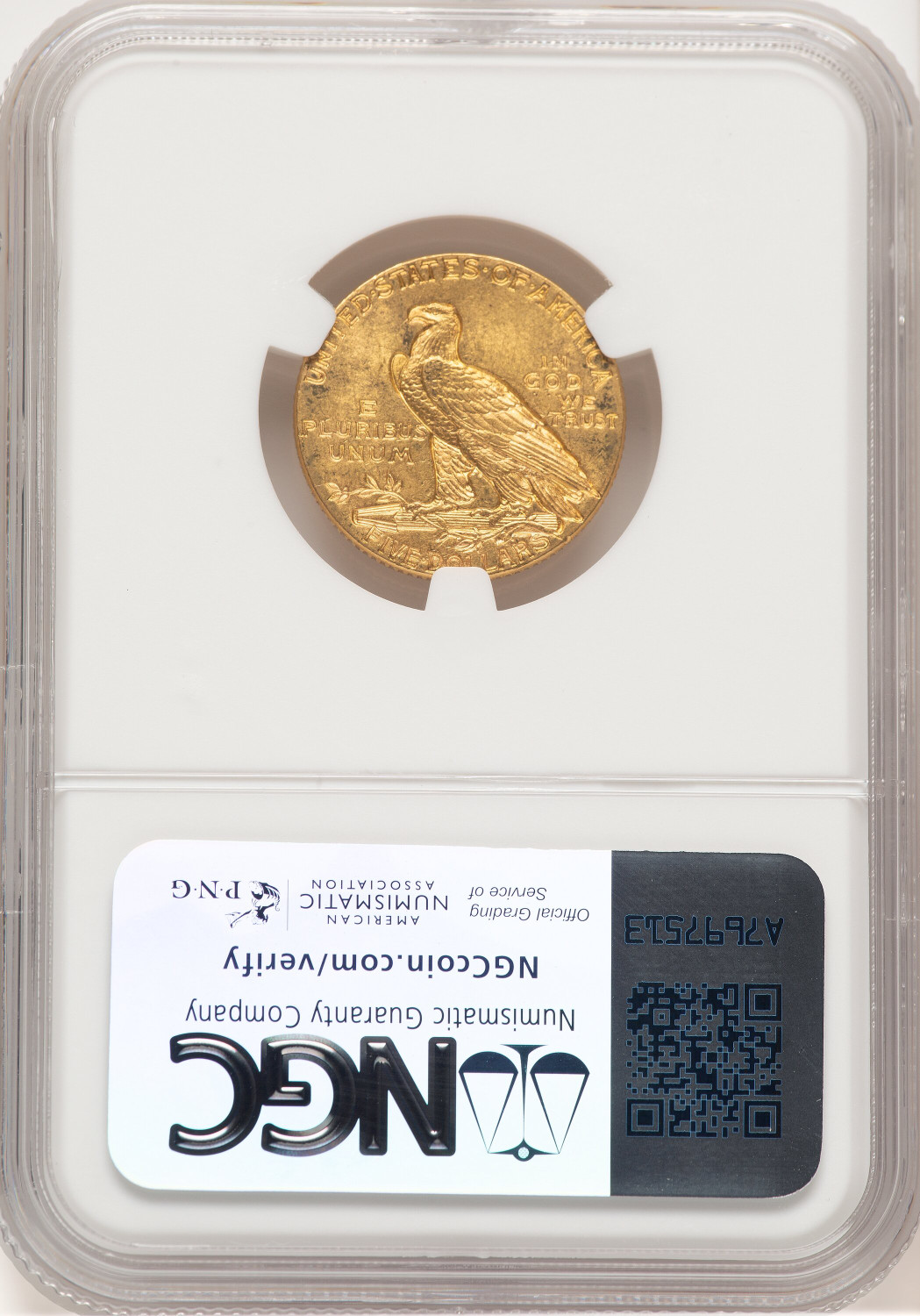 1913 $5 Indian Half Eagle NGC MS62 (507436025). Second Image