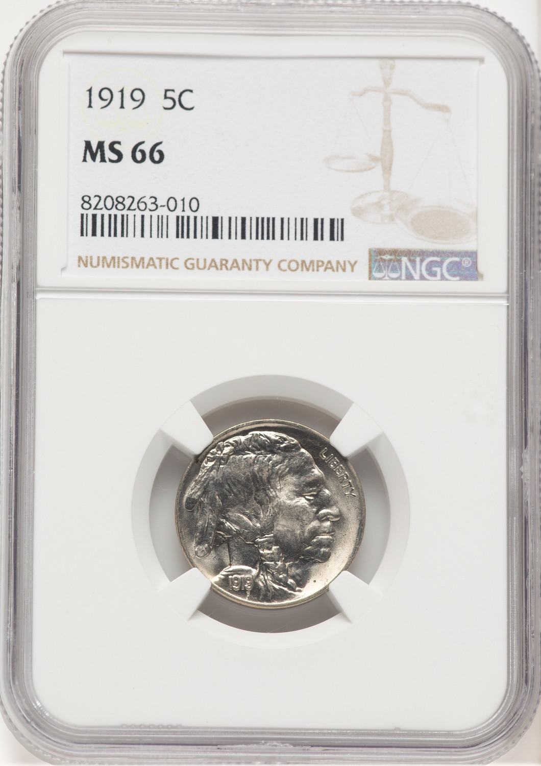 1919 5C Buffalo Nickel NGC MS66
