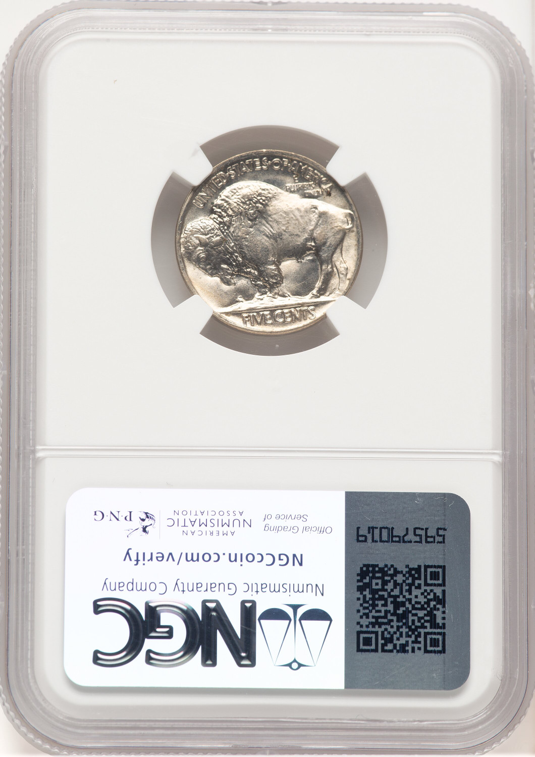 1919 5C Buffalo Nickel NGC MS66. Second image.