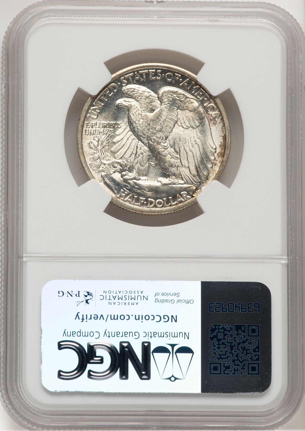 1941-S 50C Walking Liberty Half Dollar NGC MS66. Second image.