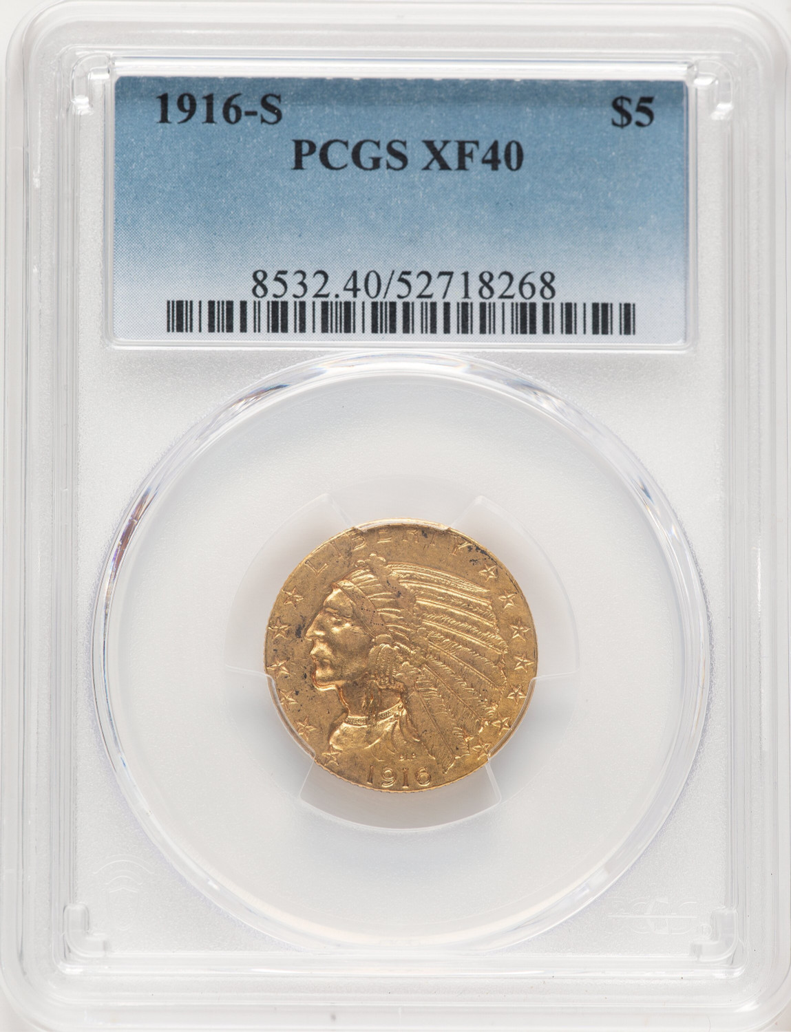 1916-S $5 Indian Half Eagle PCGS XF40