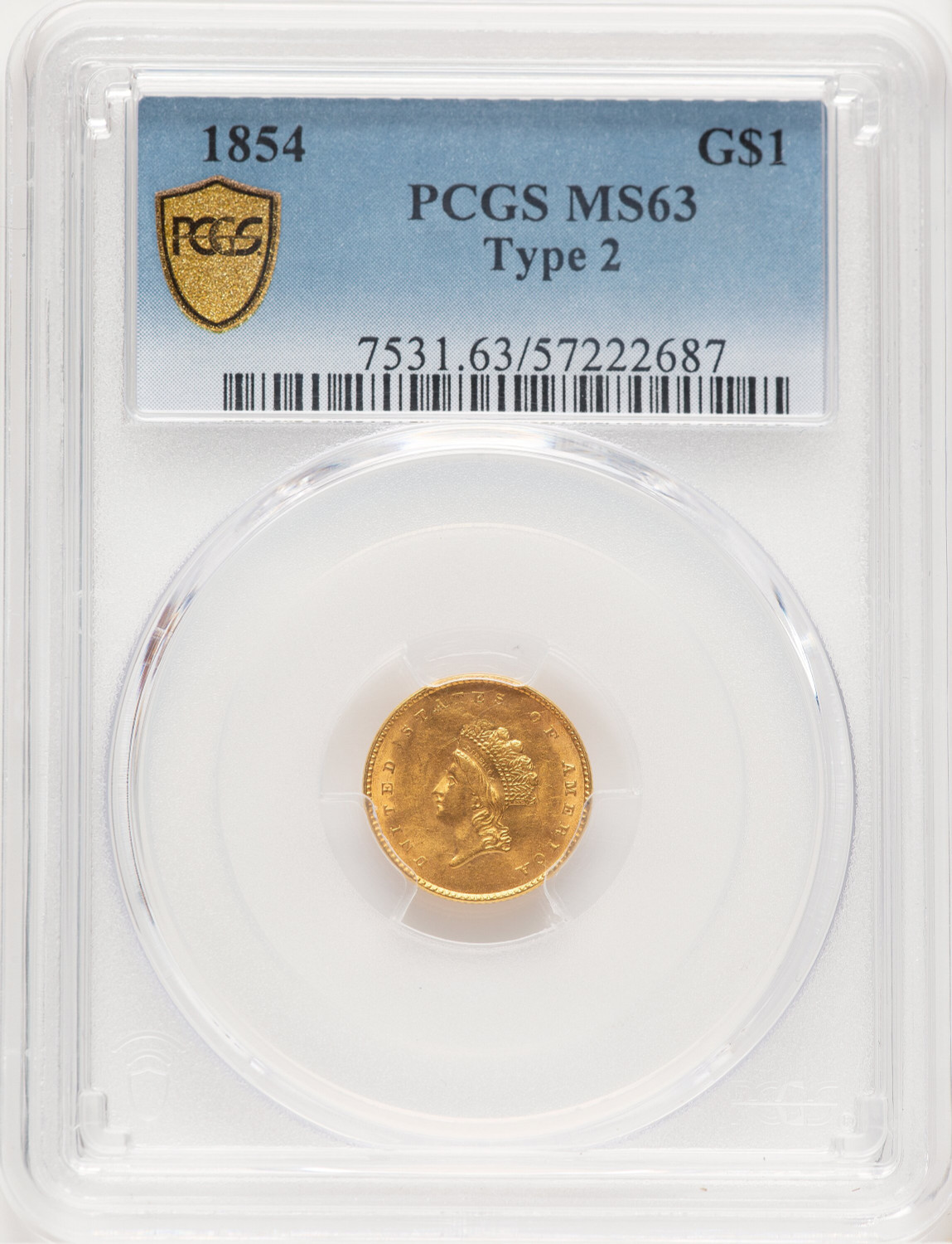 1854 G$1 Type Two Gold Dollar PCGS MS63 (780078005)