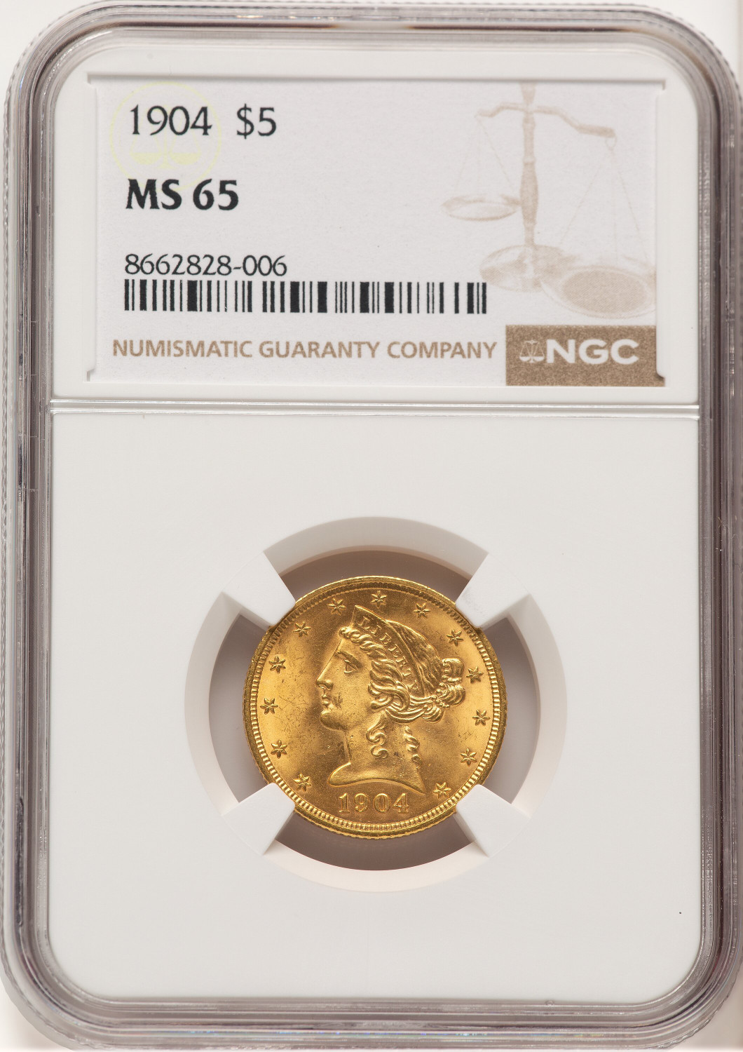 1904 $5 Liberty Half Eagle NGC MS65