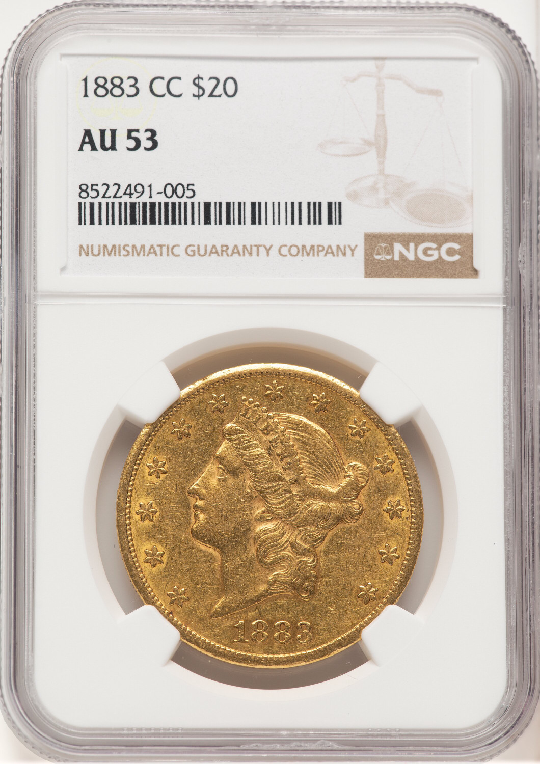 1883-CC $20 Liberty Double Eagle NGC AU53 (177295001)
