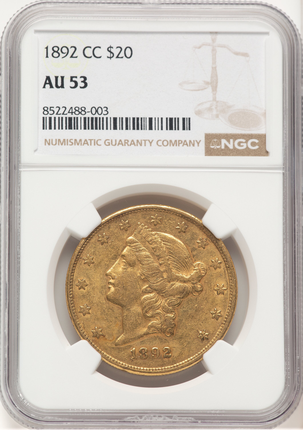 1892-CC $20 Liberty Double Eagle NGC AU53