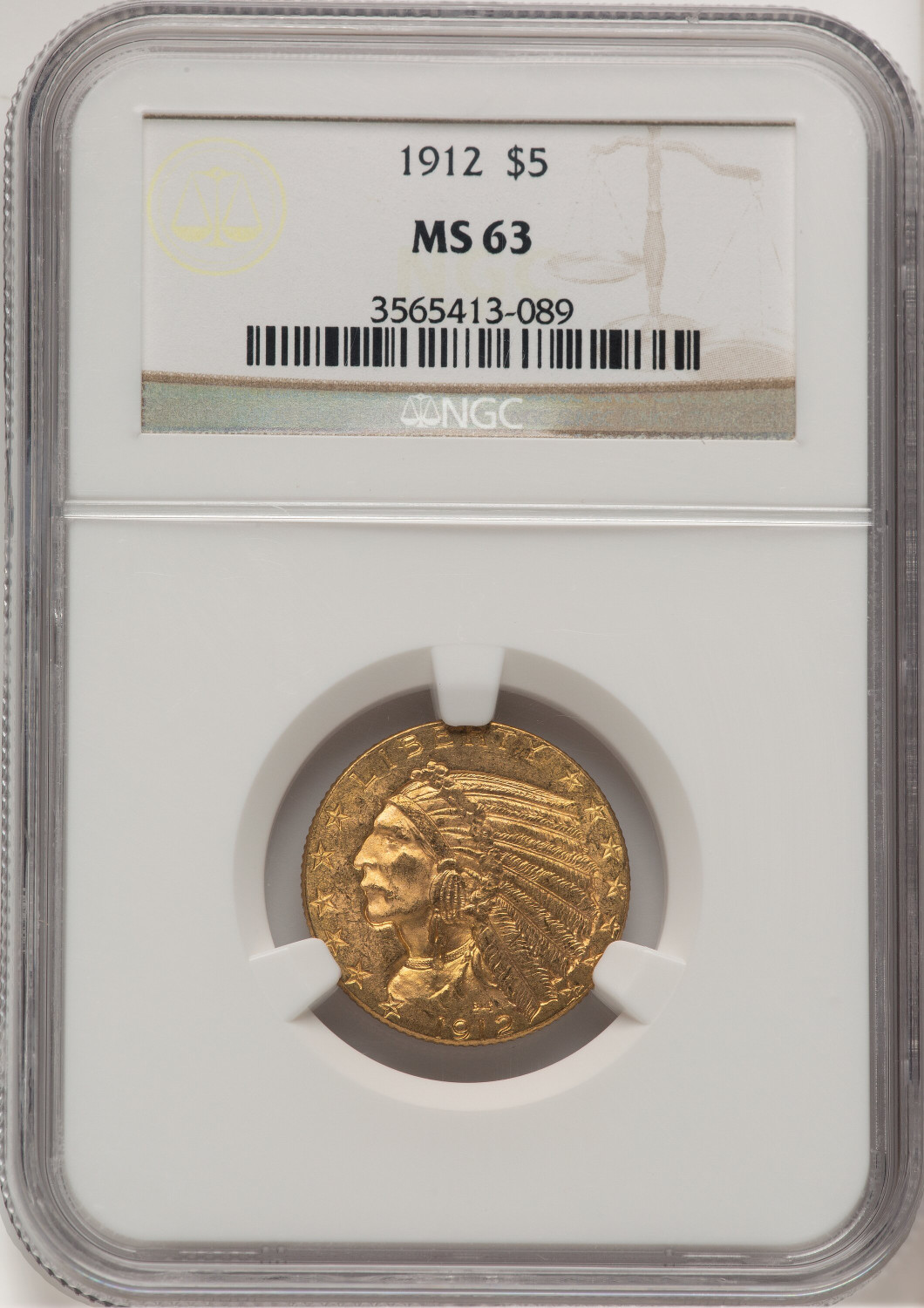 1912 $5 Indian Half Eagle NGC MS63 (778254015)