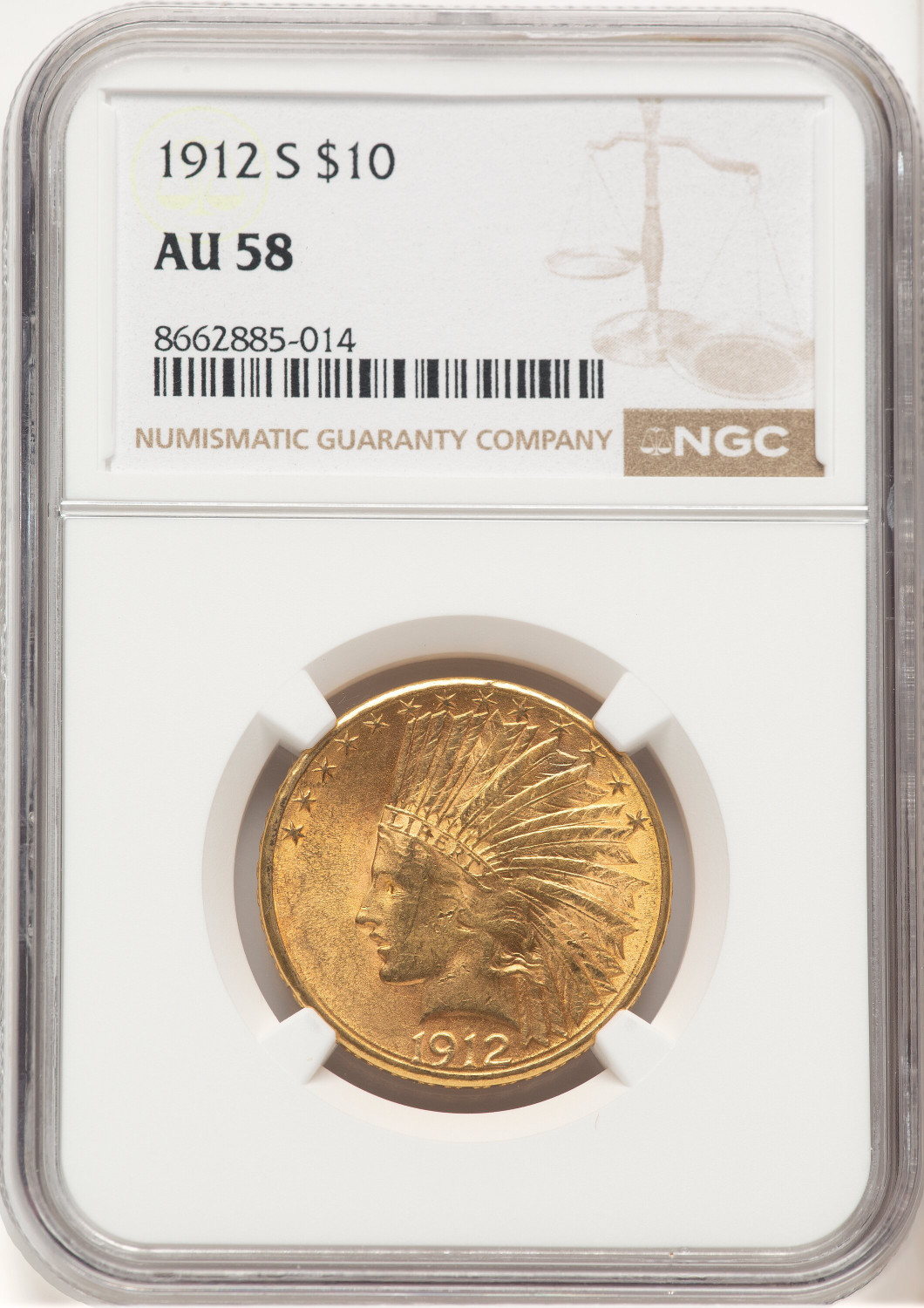 1912-S $10 Indian Eagle NGC AU58 (572468056)