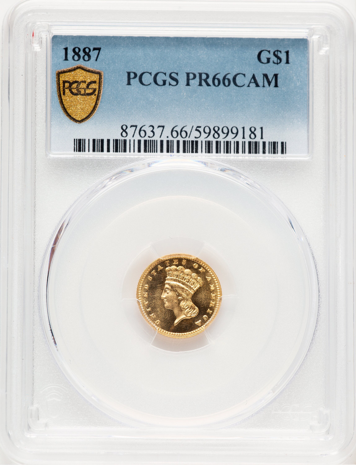 1887 G$1 CA Proof Gold Dollar PCGS PR66
