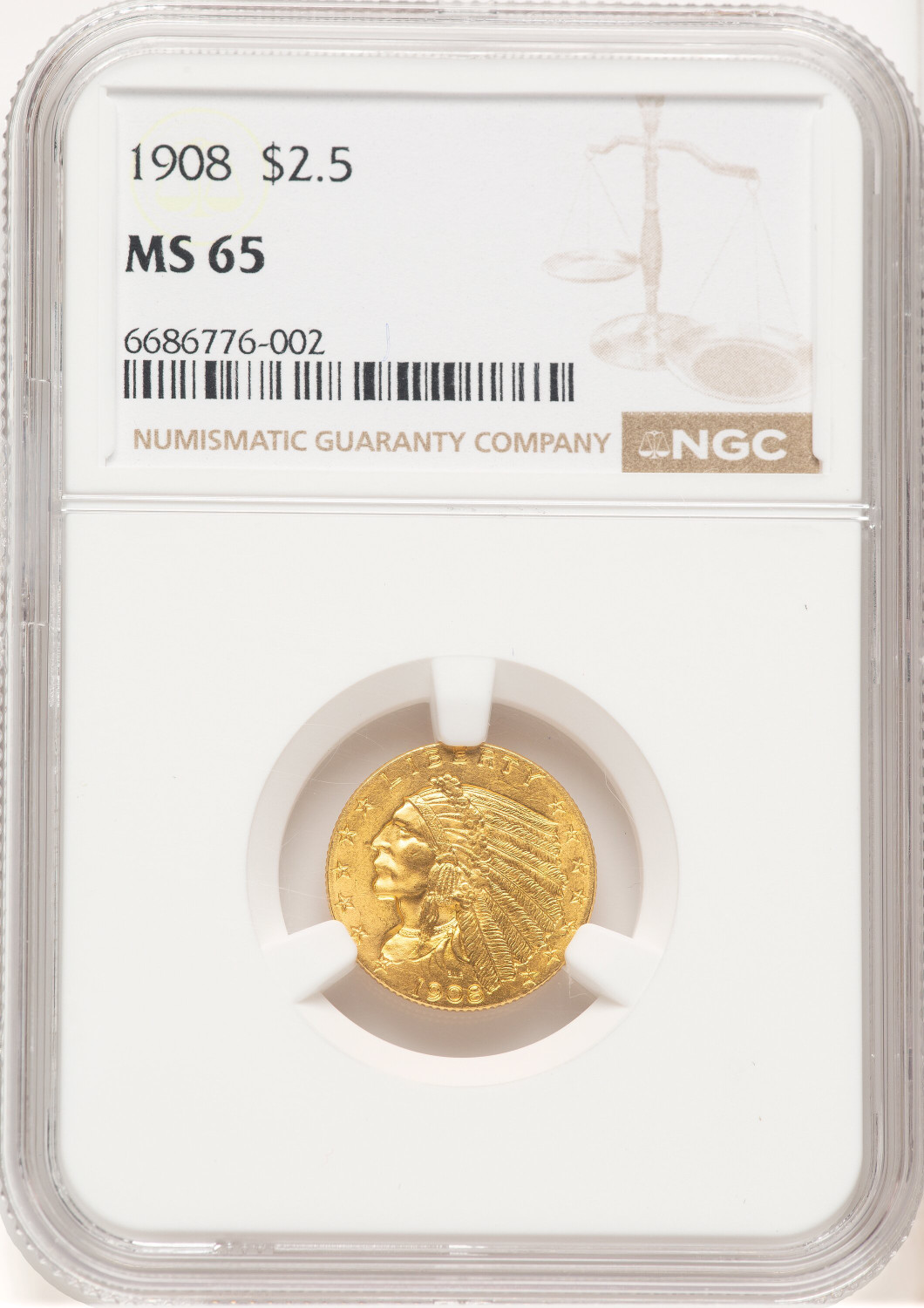 1908 $2.50 Indian Quarter Eagle NGC MS65 (521619002)