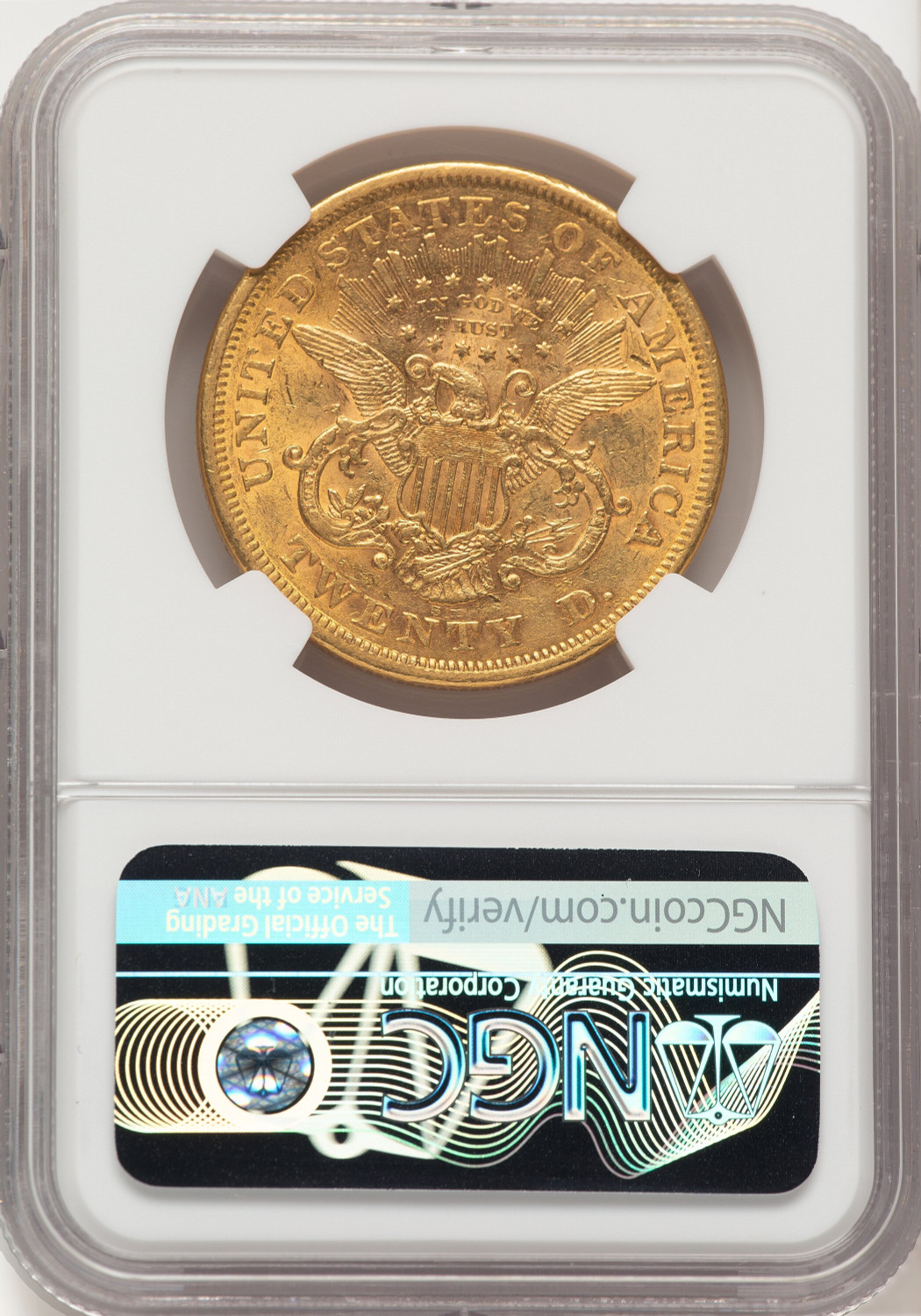 1867-S $20 Liberty Double Eagle NGC AU53 (521657033). Second image.