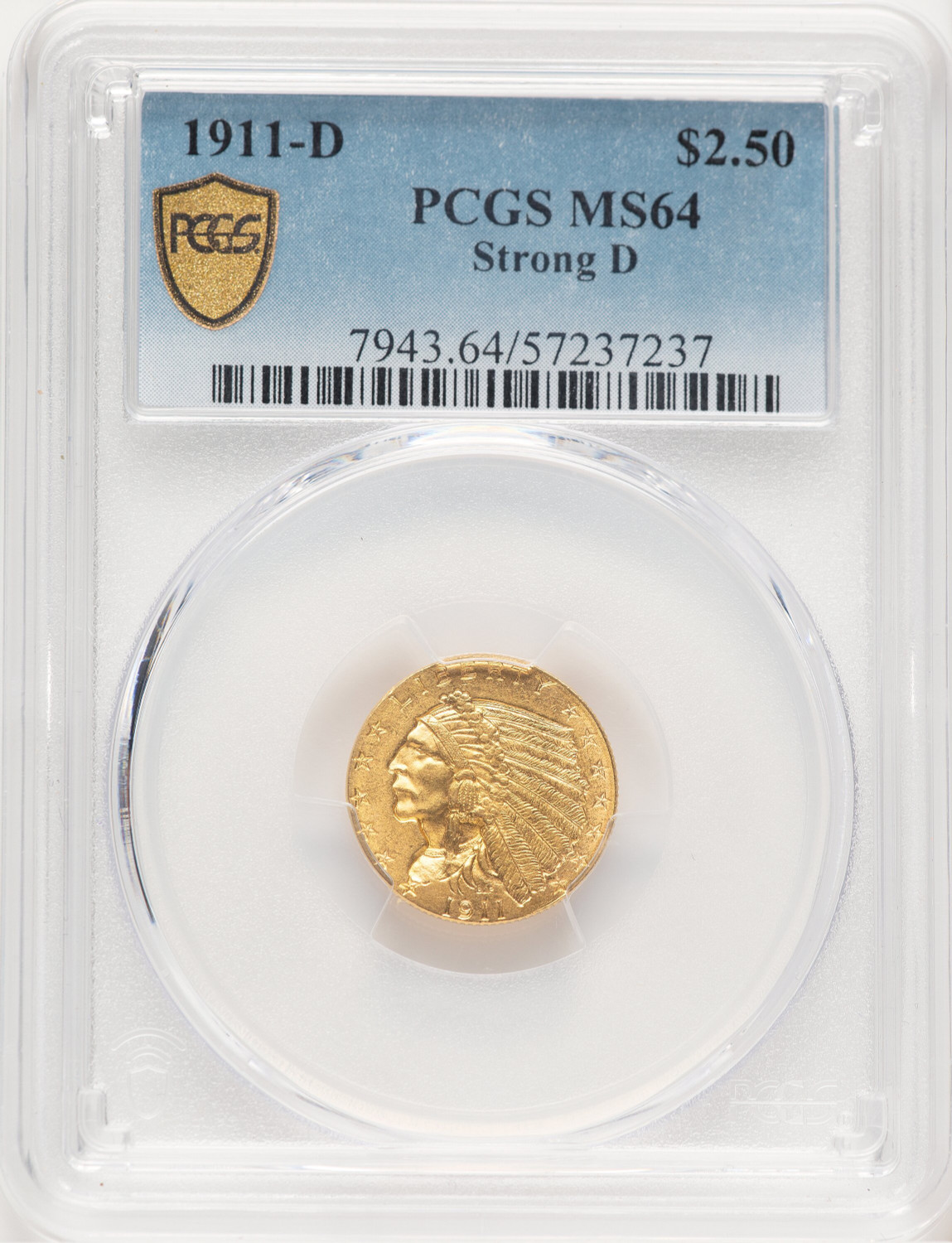 1911-D $2.50 Indian Quarter Eagle PCGS MS64 (521661001)