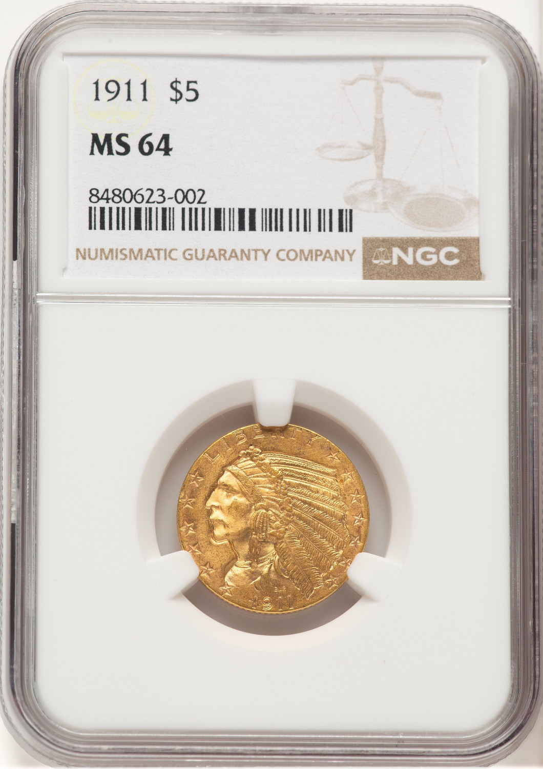 1911 $5 Indian Half Eagle NGC MS64 (521661003)