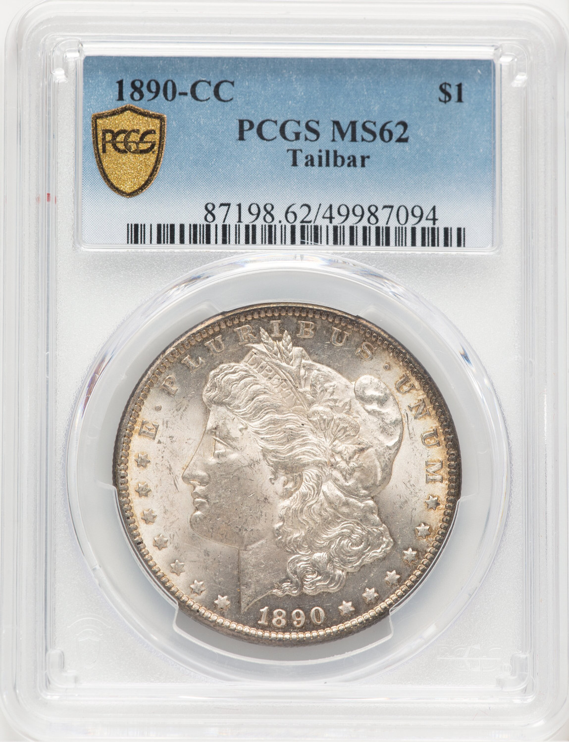 1890-CC Tail Bar Morgan Dollar PCGS MS62