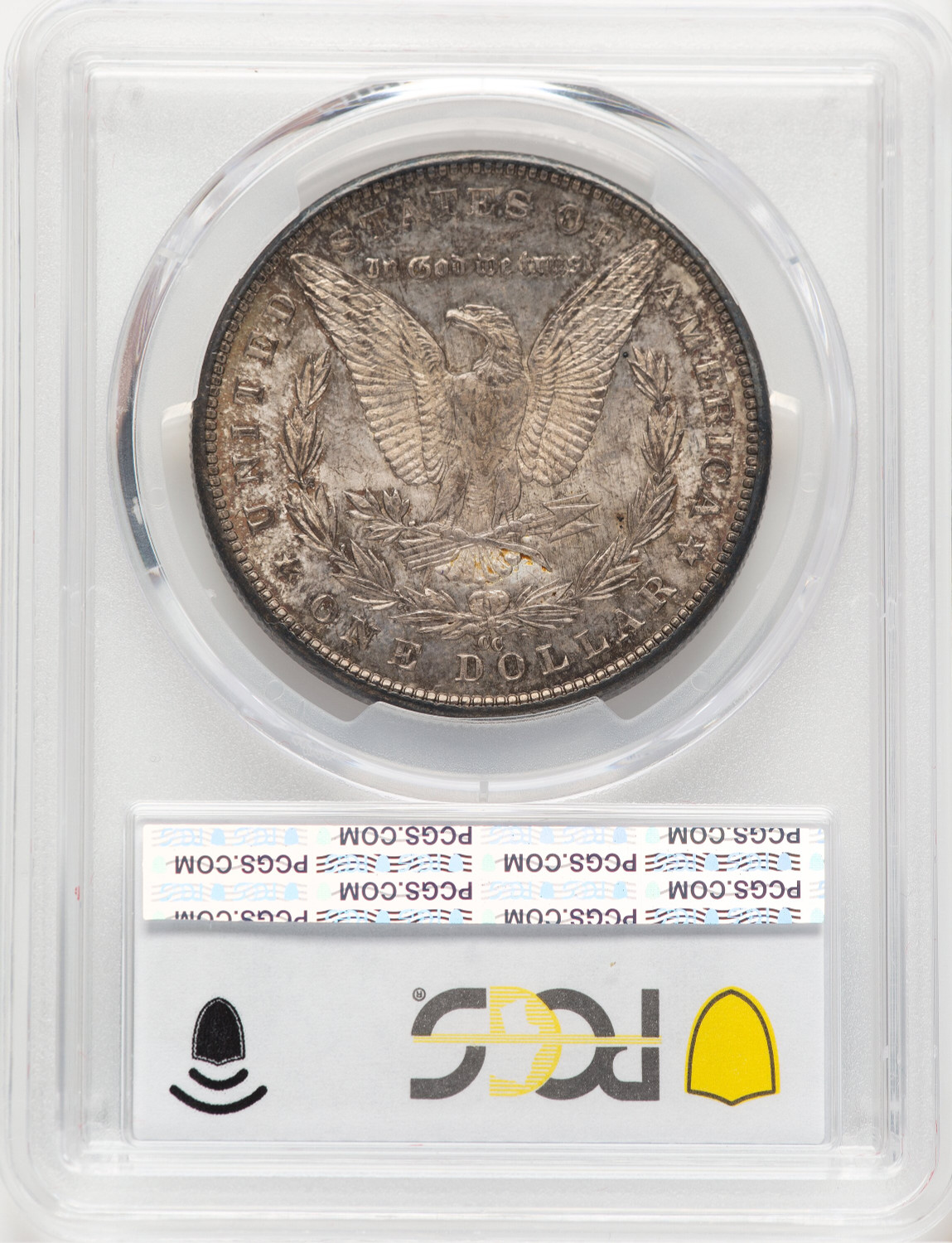 1890-CC Tail Bar Morgan Dollar PCGS MS62. Second image.