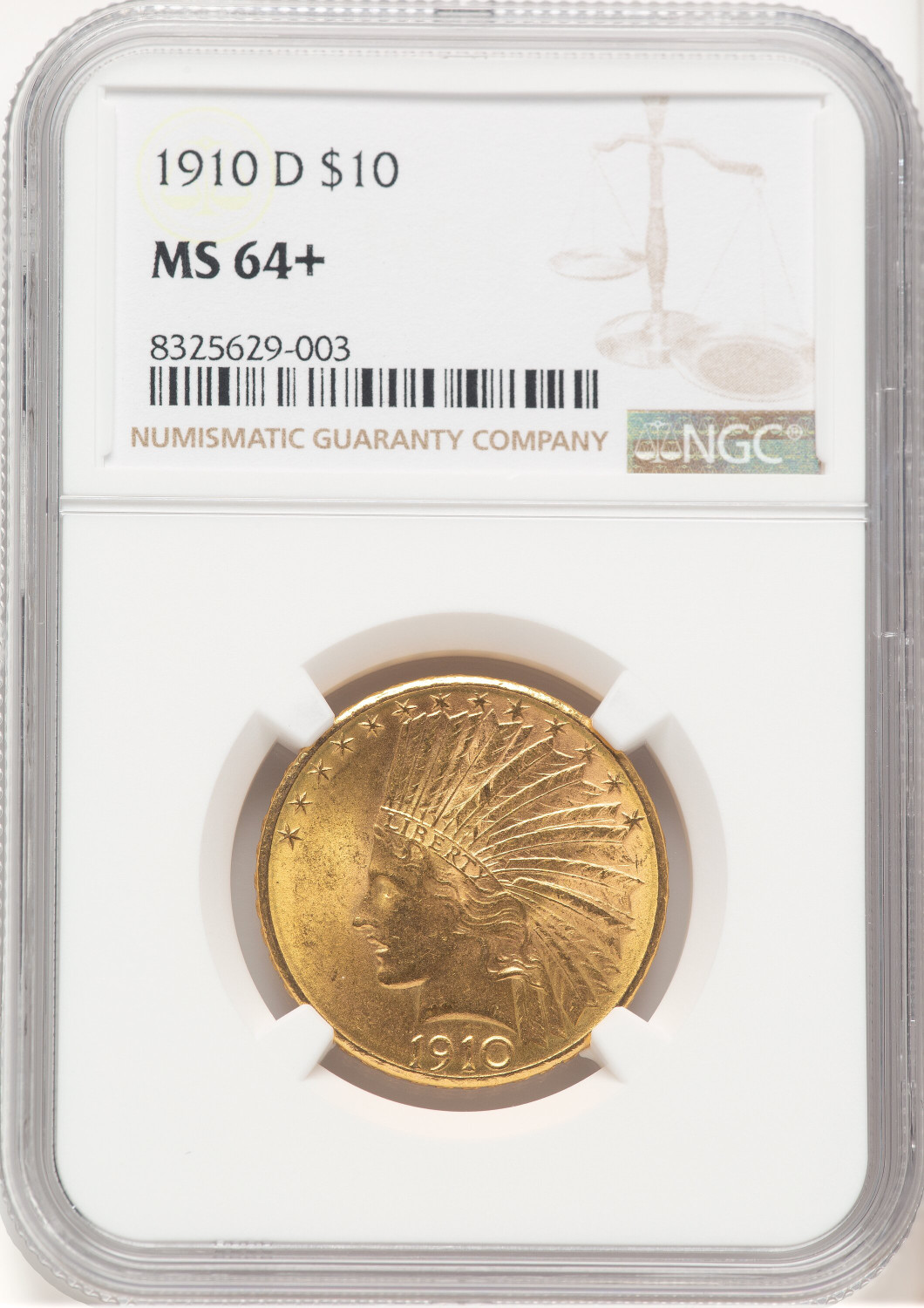 1910-D $10 Indian Eagle NGC MS64+