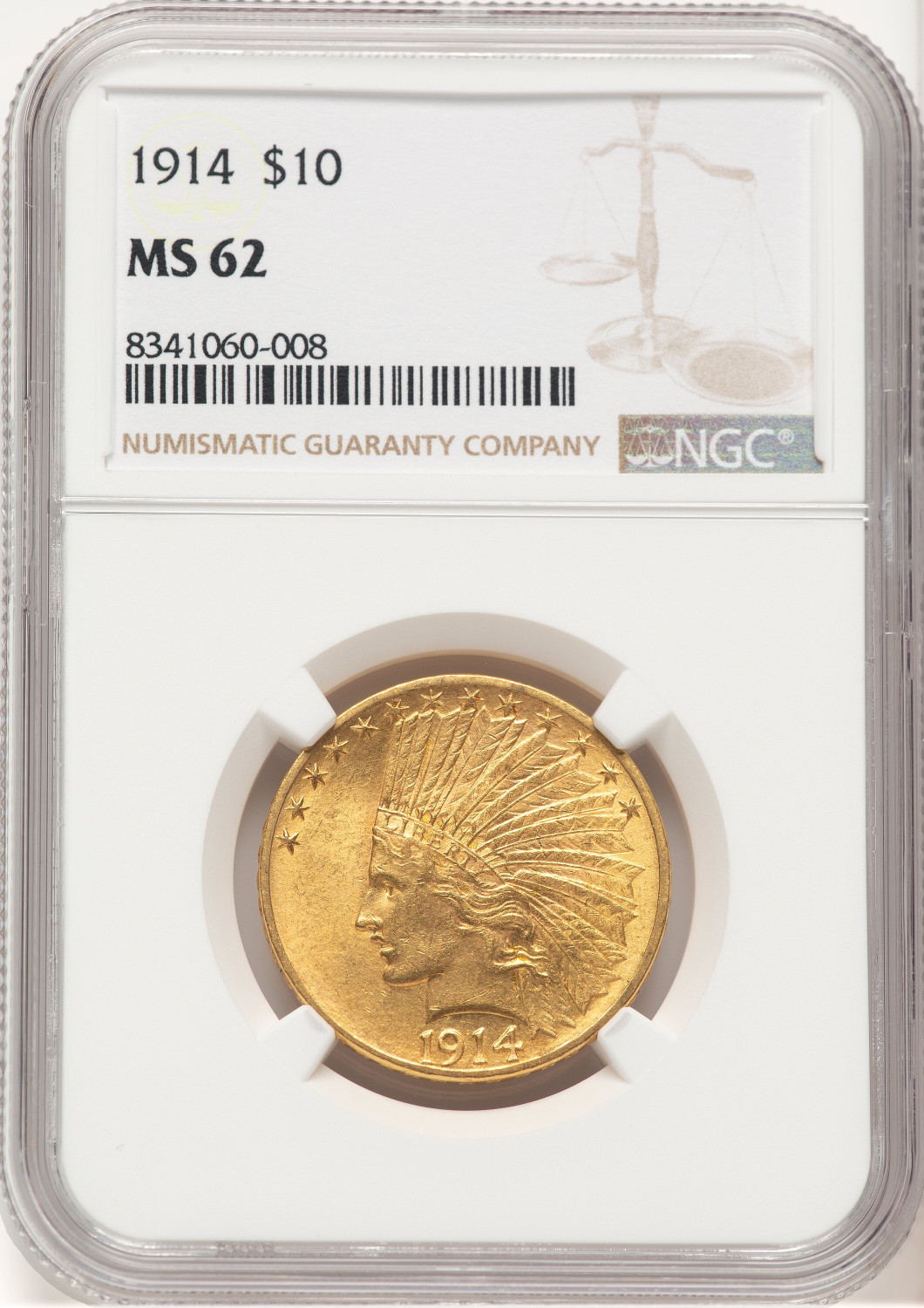 1914 $10 Brown Label Indian Eagle NGC MS62