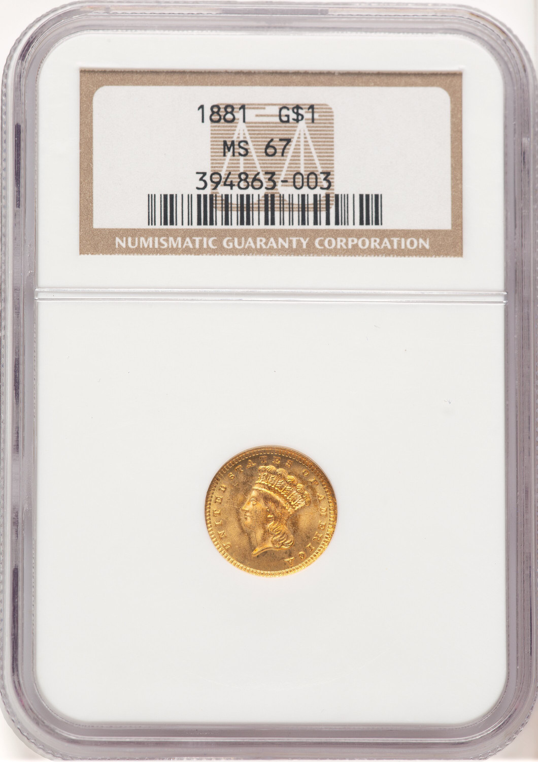 1881 G$1 Gold Dollar NGC MS67
