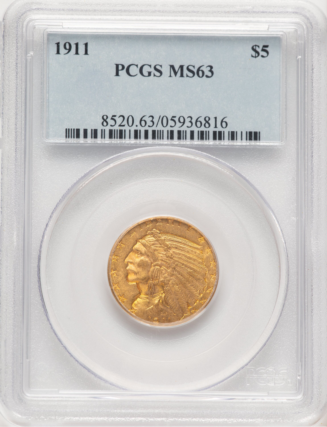 1911 $5 Indian Half Eagle PCGS MS63 (520492021)