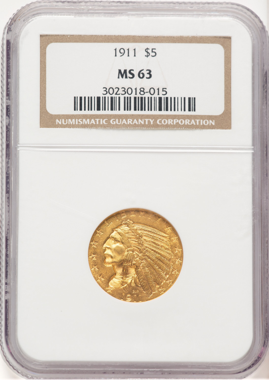 1911 $5 Indian Half Eagle NGC MS63 (520492022)