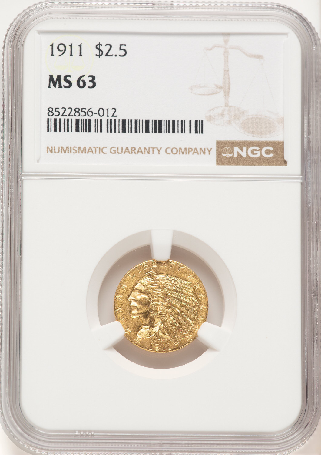 1911 $2.50 Indian Quarter Eagle NGC MS63 (521153067)