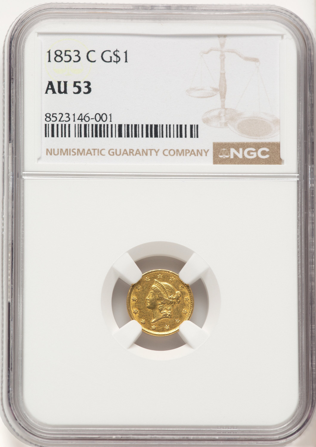 1853-C G$1 Gold Dollar NGC AU53