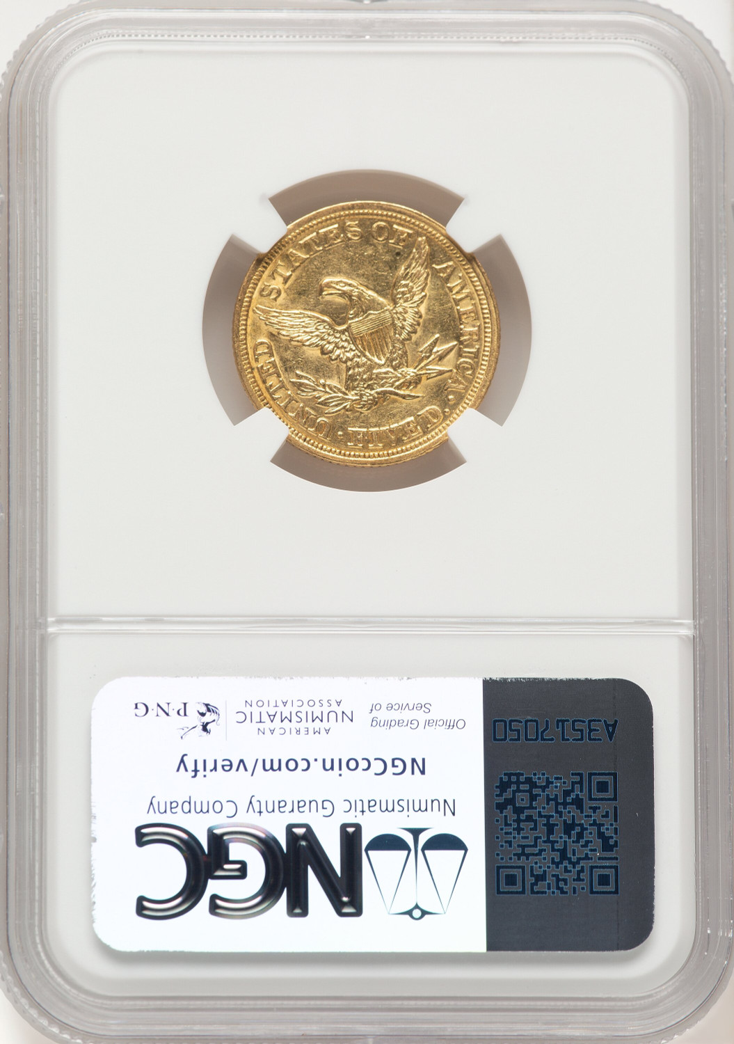 1847 $5 Liberty Half Eagle NGC AU55. Second image.