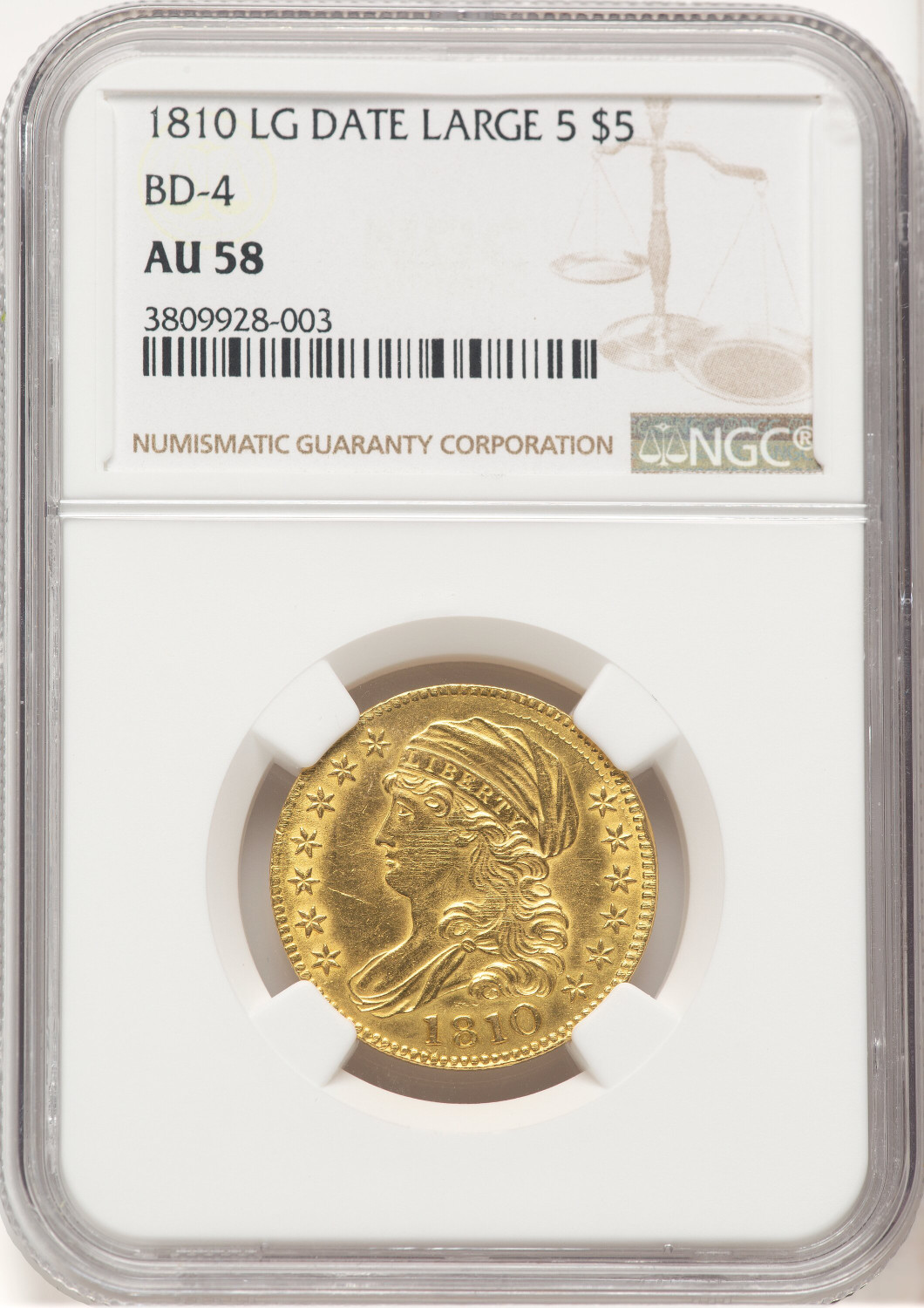 1810 $5 BD-4 Early Half Eagle NGC AU58