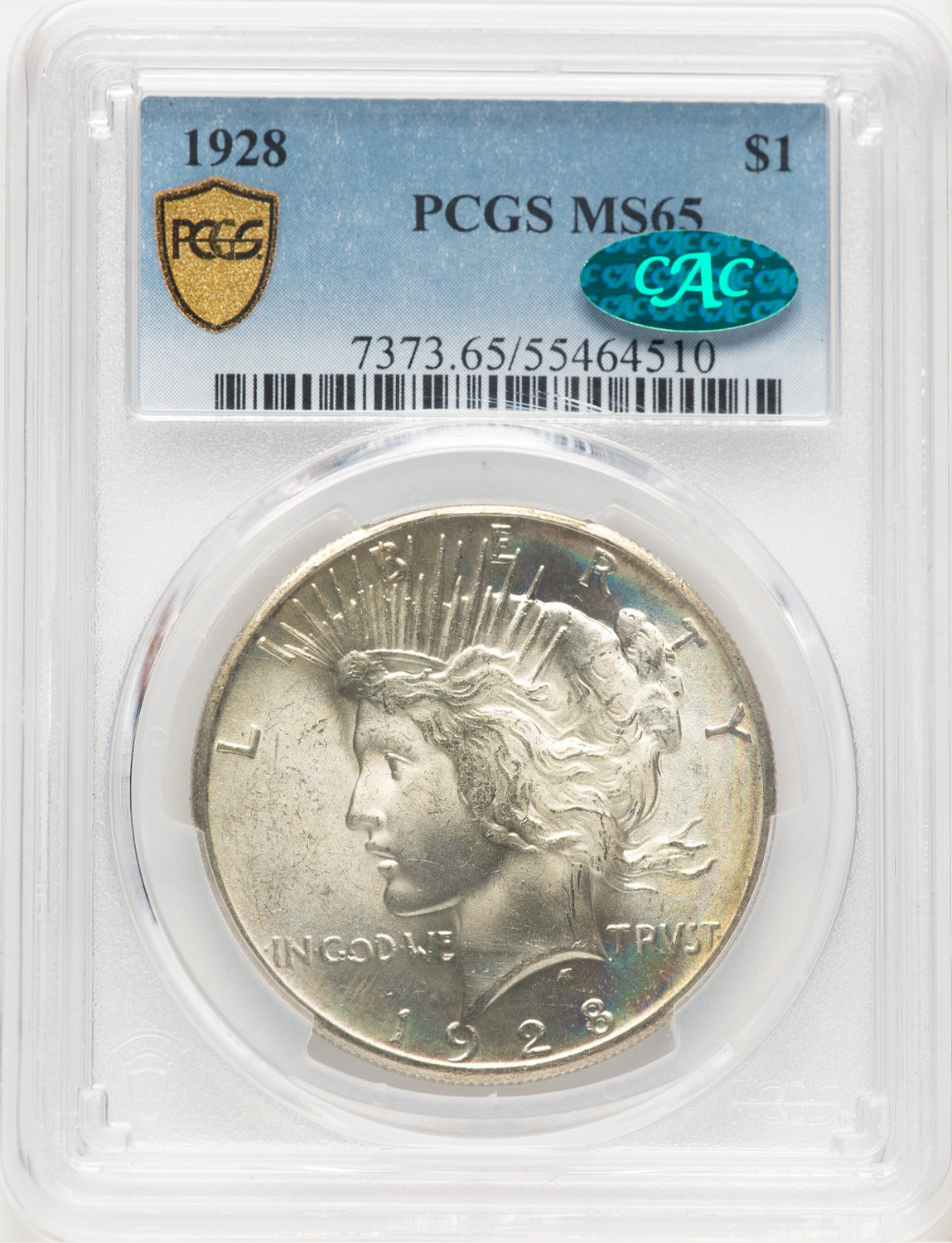 1928 CAC Peace Dollar PCGS MS65