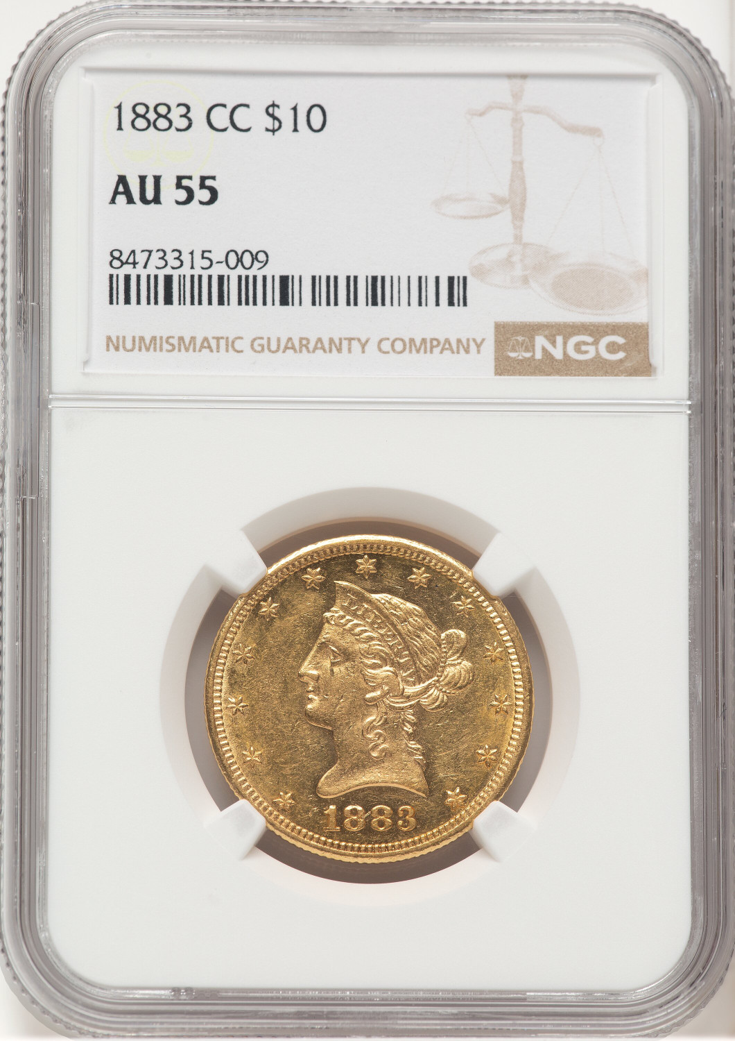 1883-CC $10 Liberty Eagle NGC AU55