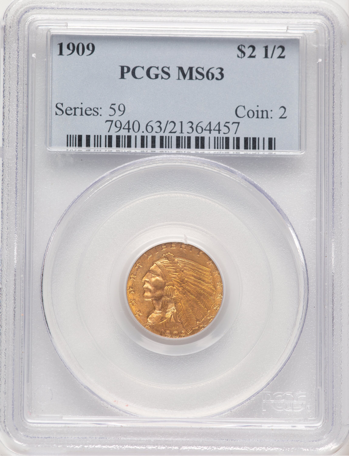 1909 $2.50 Indian Quarter Eagle PCGS MS63 (779626001)
