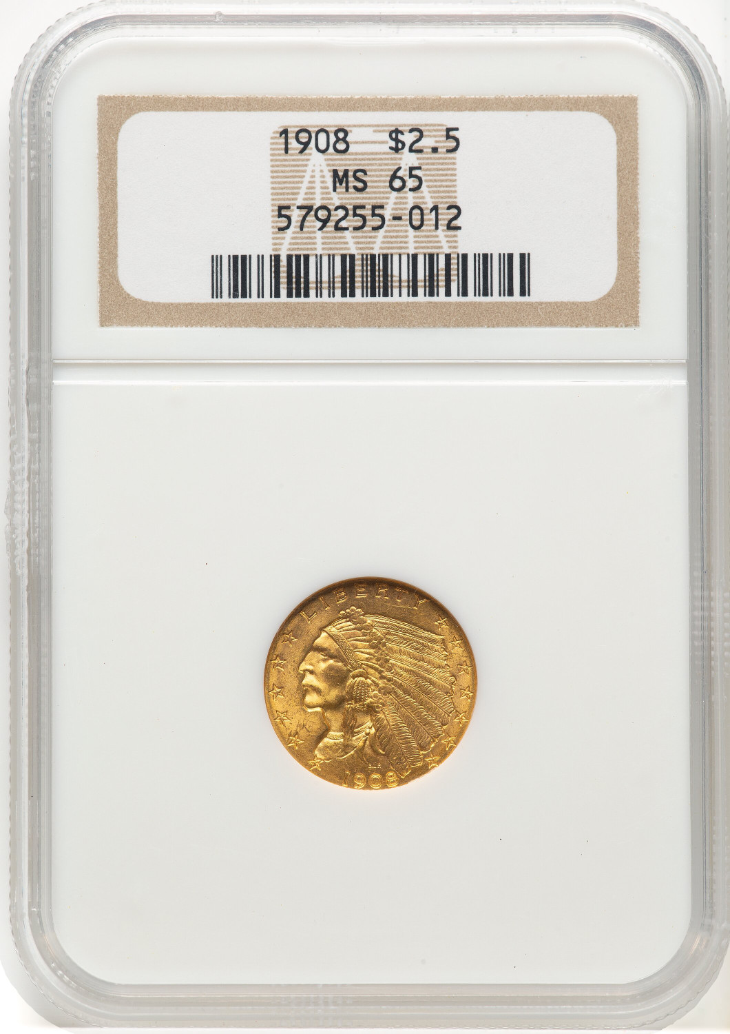 1908 $2.50 Indian Quarter Eagle NGC MS65 (779791007)