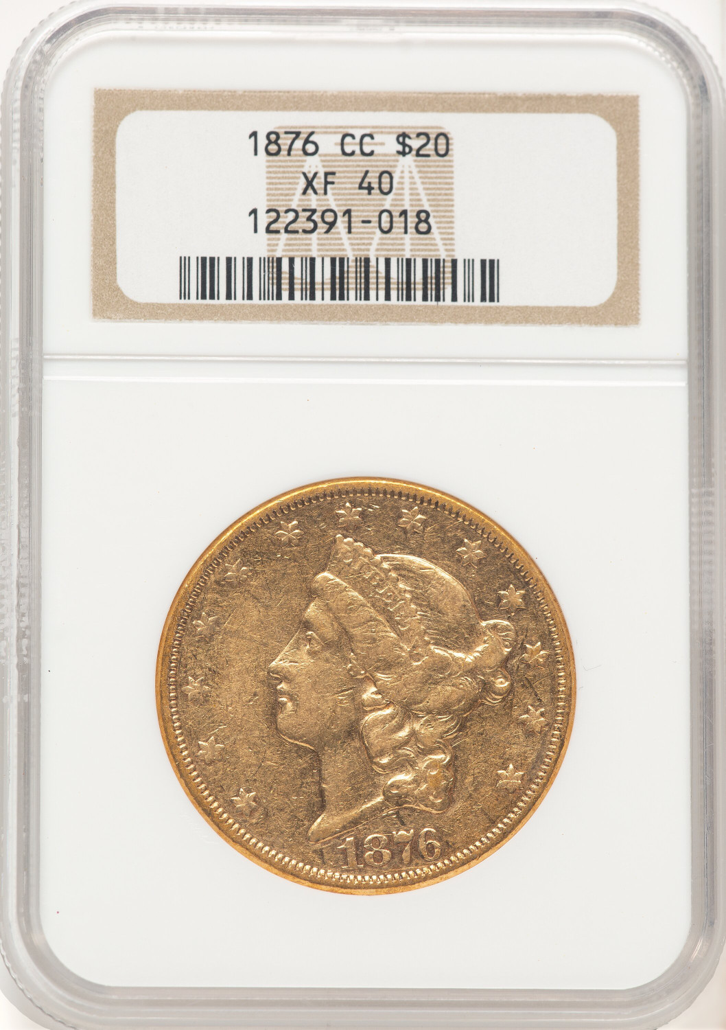 1876-CC $20 Liberty Double Eagle NGC XF40