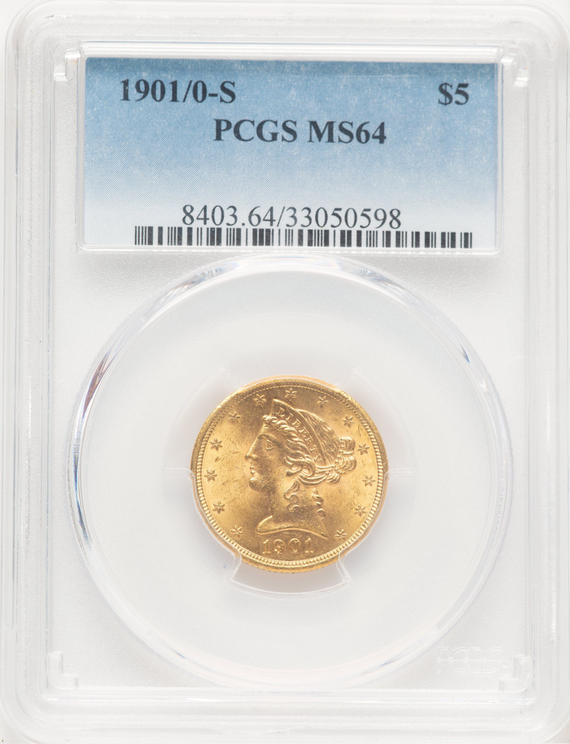 1901/0-S $5 Liberty Half Eagle PCGS MS64
