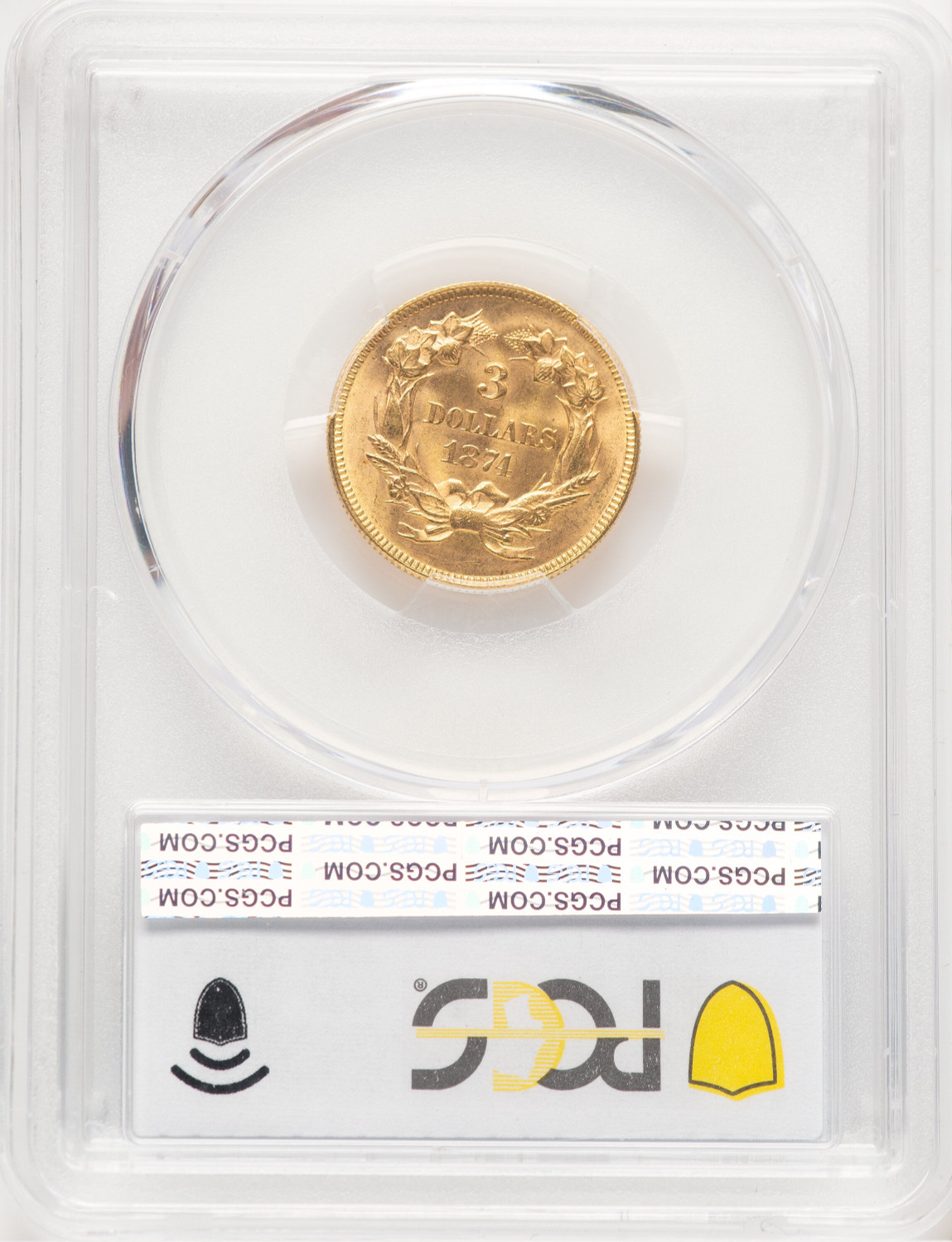 1874 $3 Three Dollar Gold Pieces PCGS MS65. Second image.