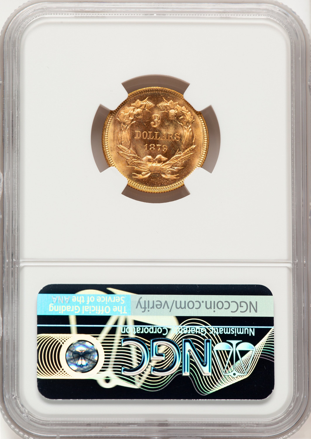 1879 $3 Three Dollar Gold Pieces NGC MS66. Second image.