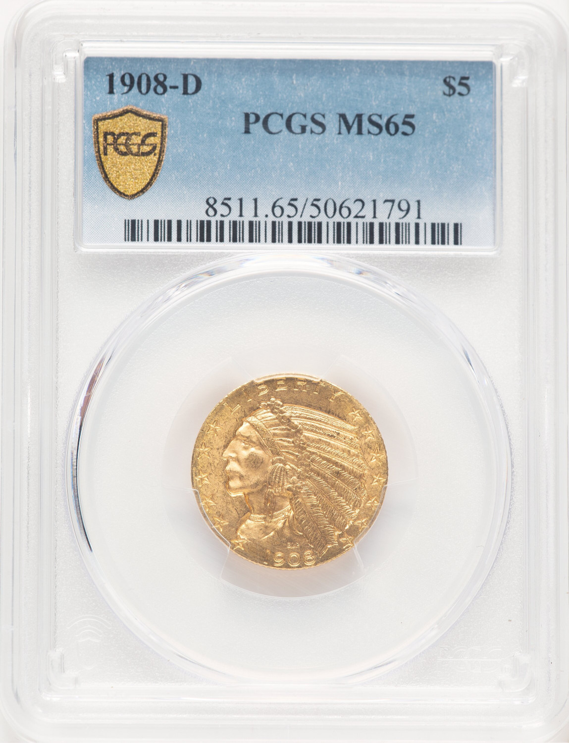 1908-D $5 Indian Half Eagle PCGS MS65 (780000007)