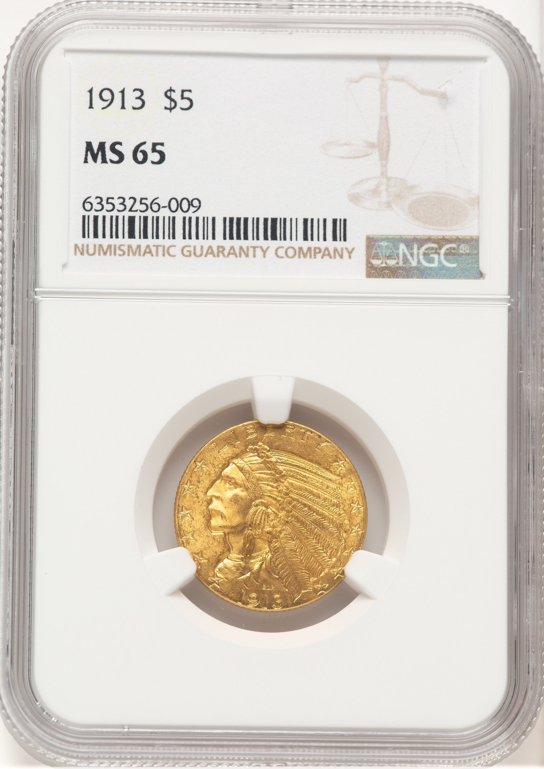 1913 $5 Indian Half Eagle NGC MS65 (780000008)
