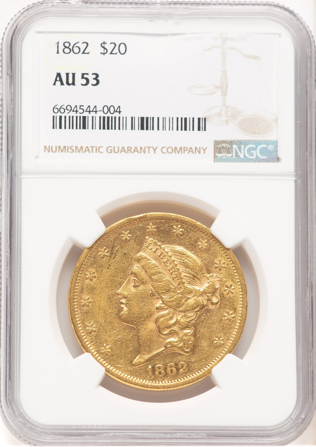 1862 $20 Liberty Double Eagle NGC AU53 (780000011)