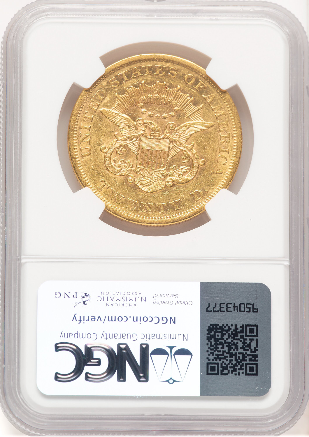 1862 $20 Liberty Double Eagle NGC AU53 (780000011). Second image.