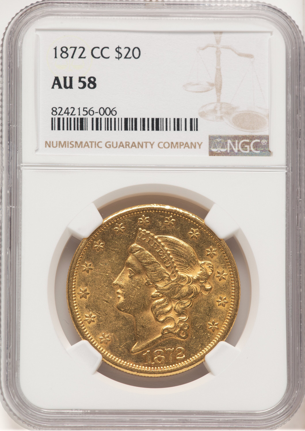 1872-CC $20 Liberty Double Eagle NGC AU58 (780000013)