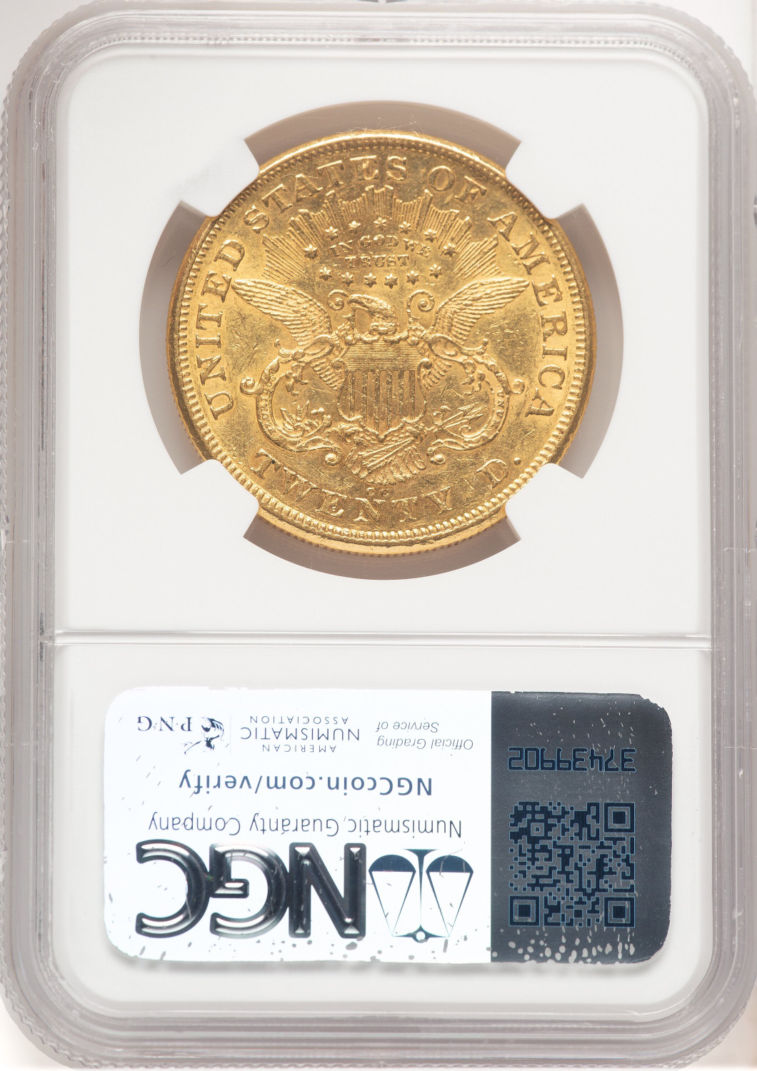 1872-CC $20 Liberty Double Eagle NGC AU58 (780000013). Second image.