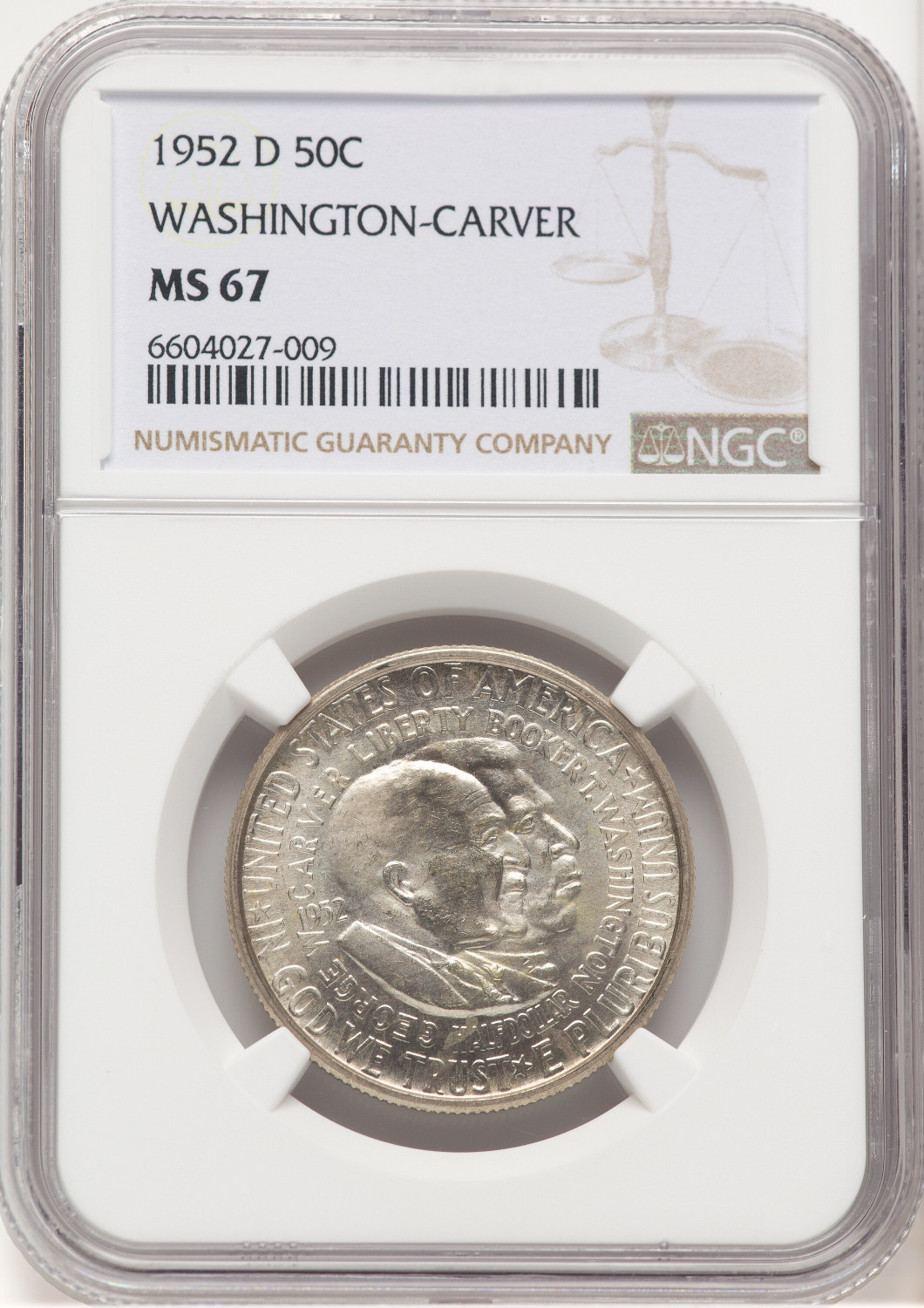 1952-D 50C Washington-Carver Commemorative Silver NGC MS67 (780000023)