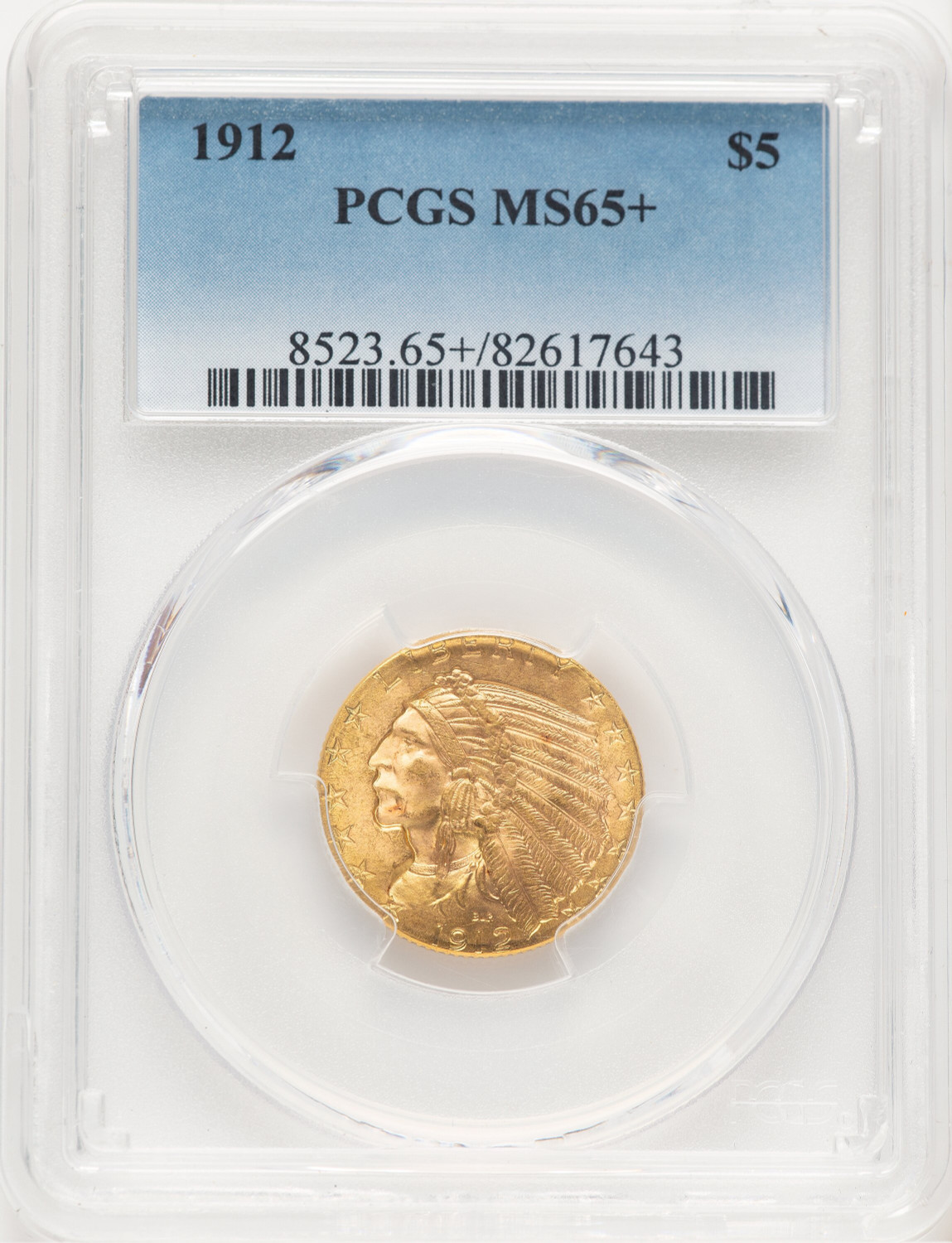 1912 $5 Indian Half Eagle PCGS MS65+ (780003004)