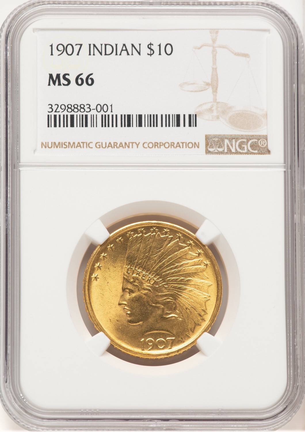 1907 $10 No Motto Indian Eagle NGC MS66