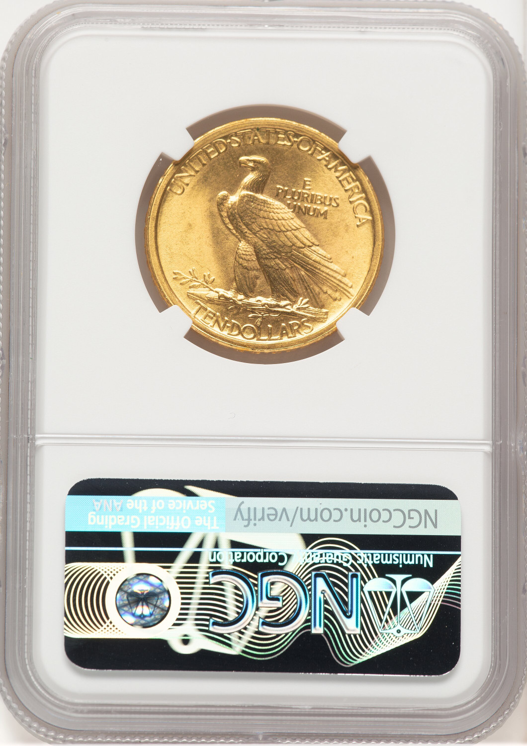 1907 $10 No Motto Indian Eagle NGC MS66. Second image.