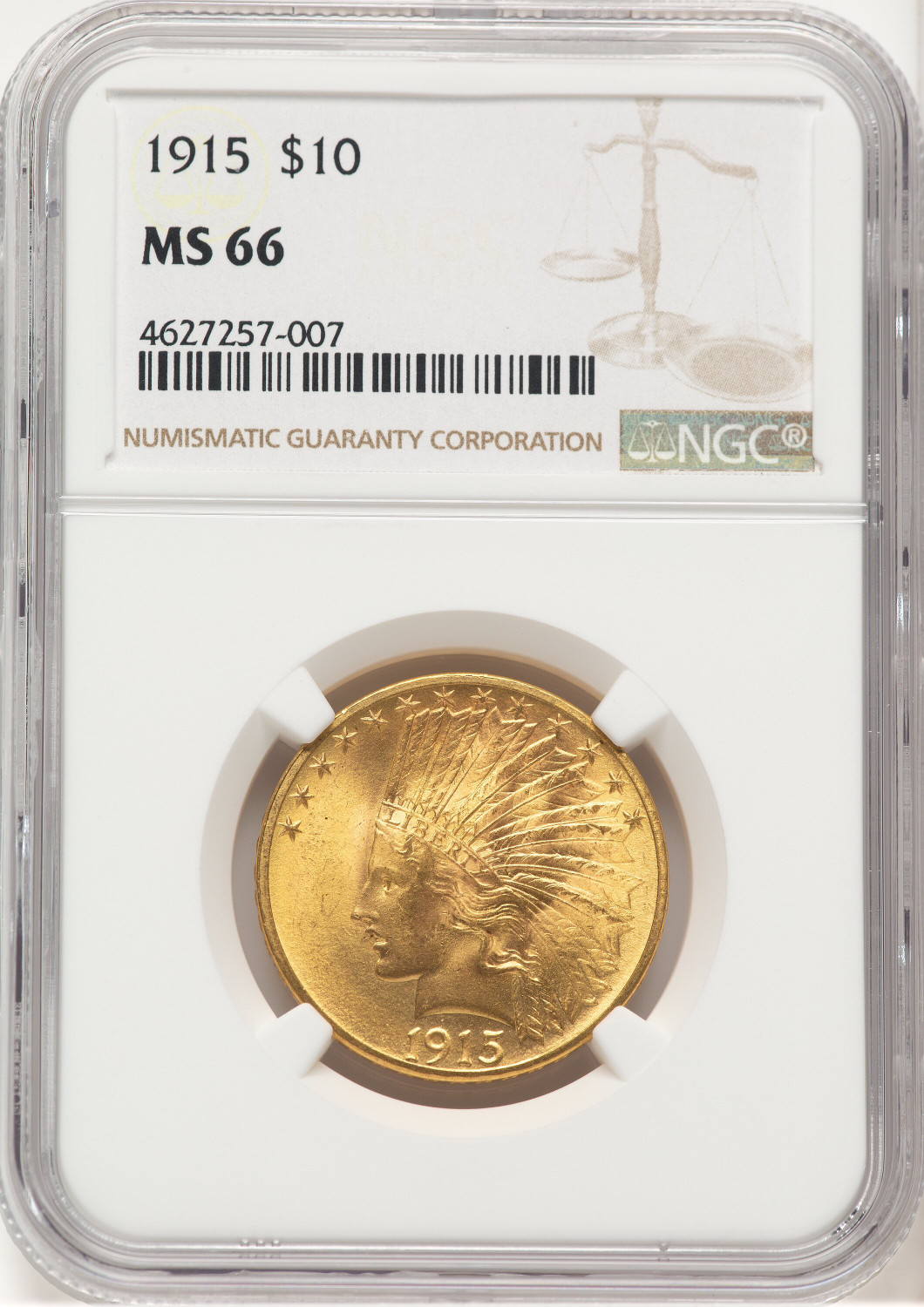 1915 $10 Indian Eagle NGC MS66 (780003012)