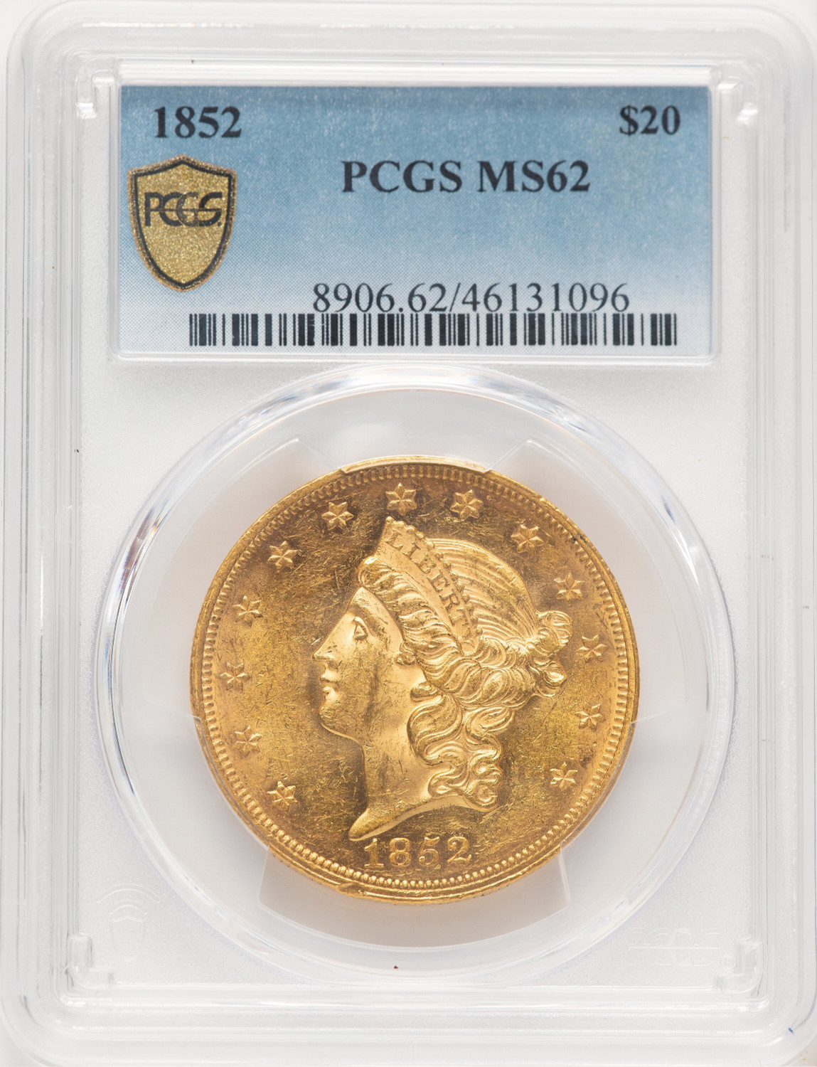 1852 $20 Liberty Double Eagle PCGS MS62