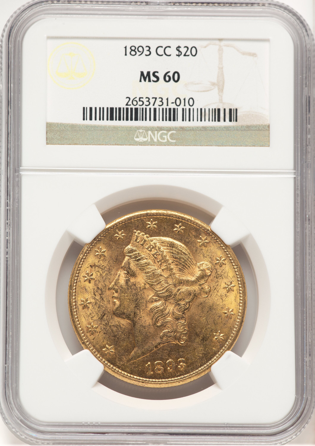1893-CC $20 Liberty Double Eagle NGC MS60