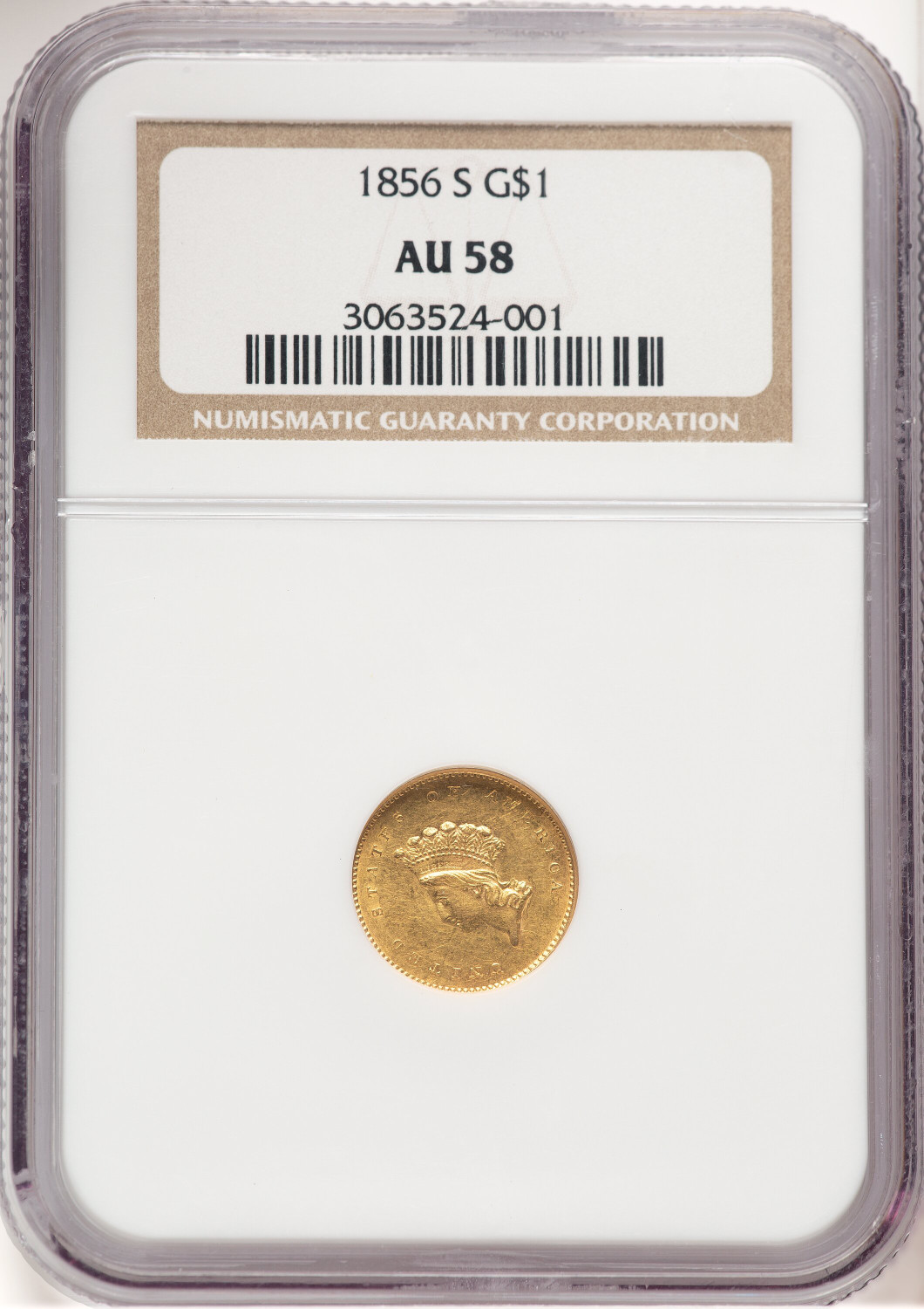 1856-S G$1 Type 2 Gold Dollar NGC AU58 (780003024)